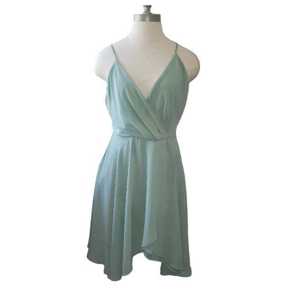 CT1604 Windsor Mint Green Spaghetti Strap Faux Wrap Dress L - Picture 1 of 4